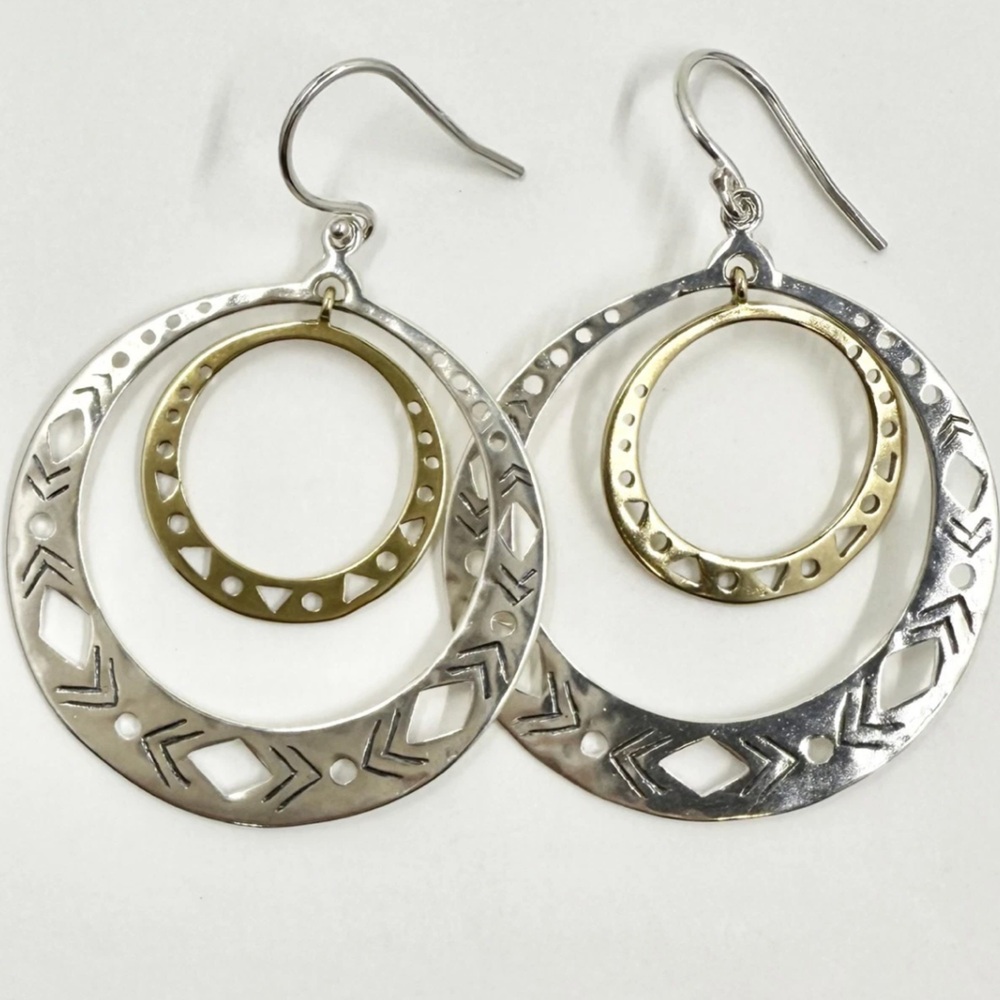 Silpada Vintage NEW Sterling Silver & Gold 
Cut-Out Double Hoop Earrings